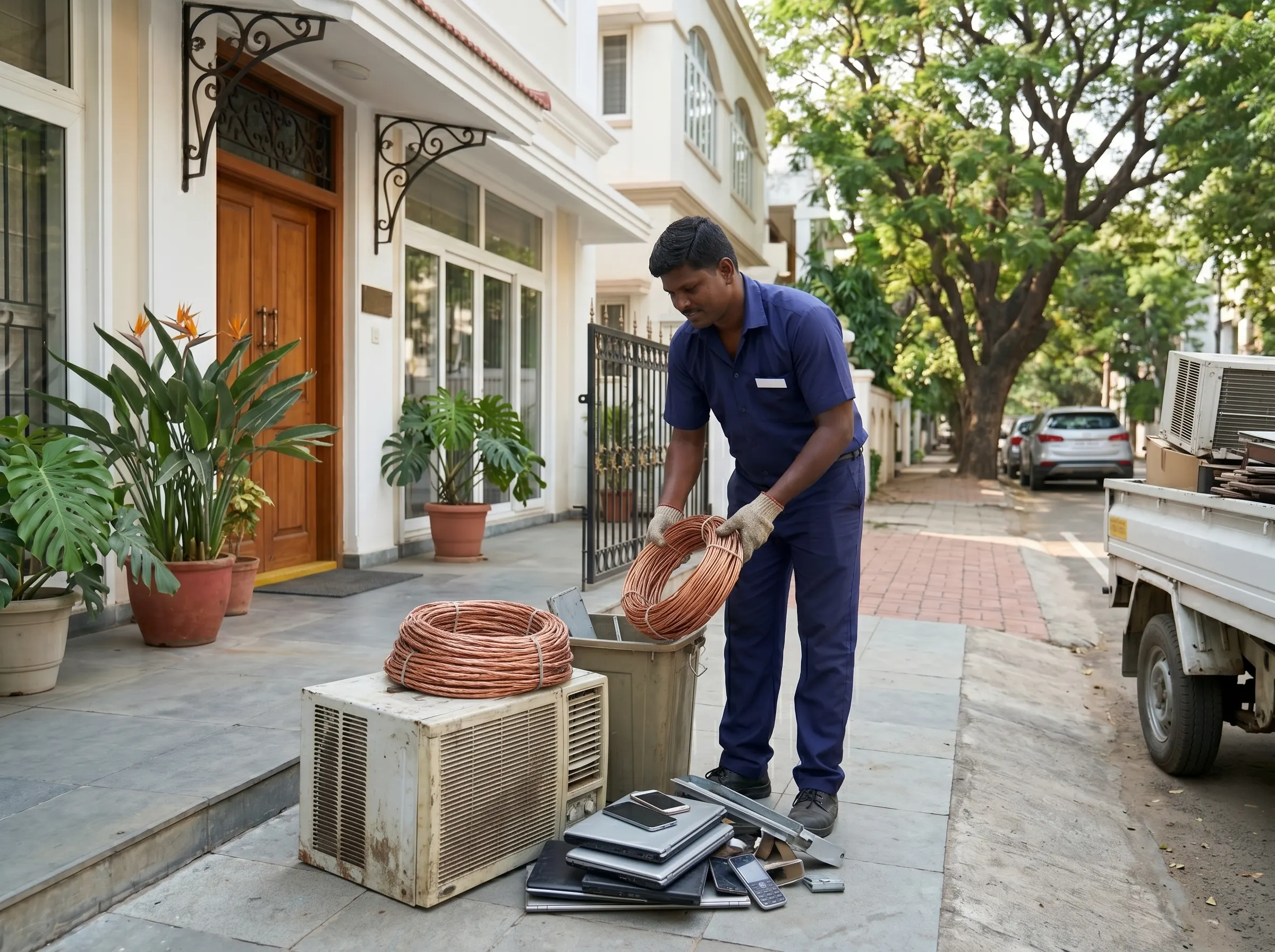 Scrap buyers in Nungambakkam Chennai collecting household and office scrap at the doorstep