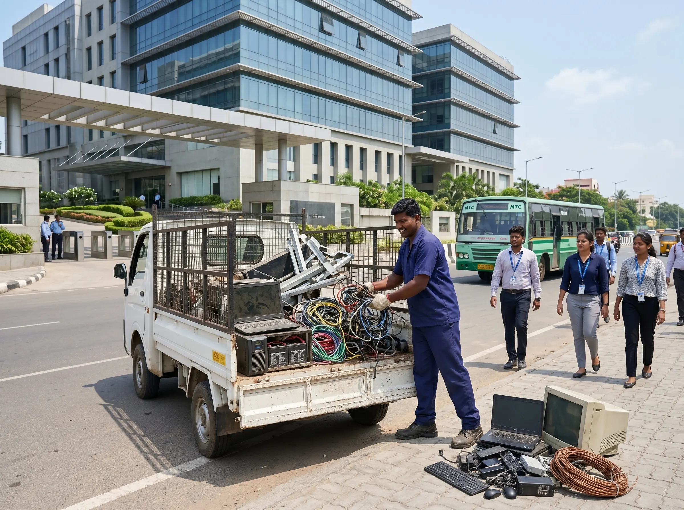Scrap buyers in Sholinganallur Chennai collecting office and household scrap at a doorstep