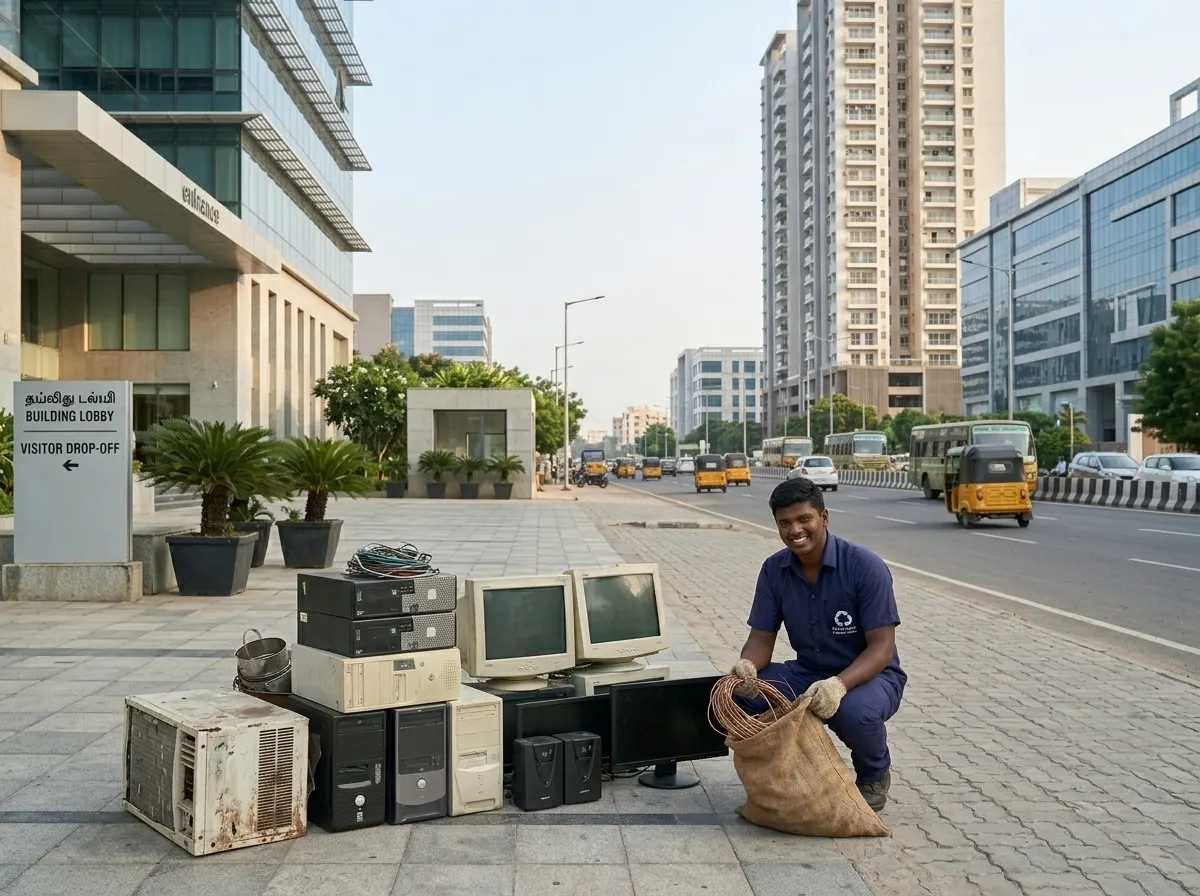 Scrap buyers in Thoraipakkam collecting office e-waste and household scrap for free doorstep pickup