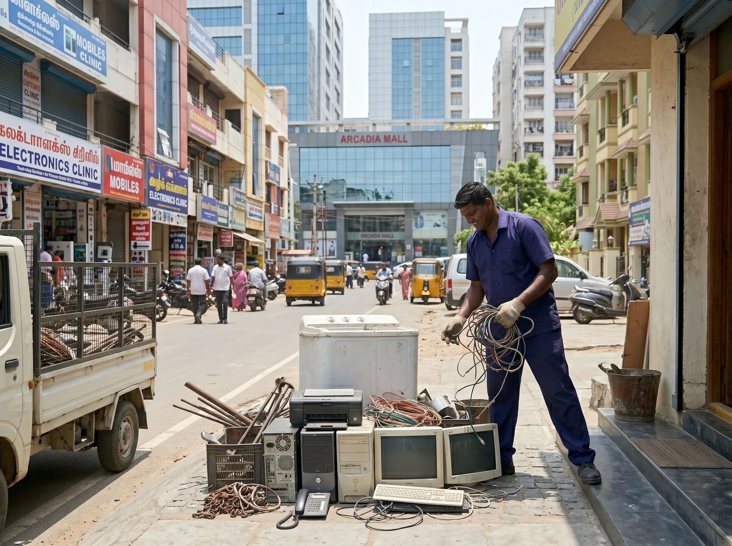 Scrap buyers in Vadapalani Chennai collecting household and shop scrap at the doorstep