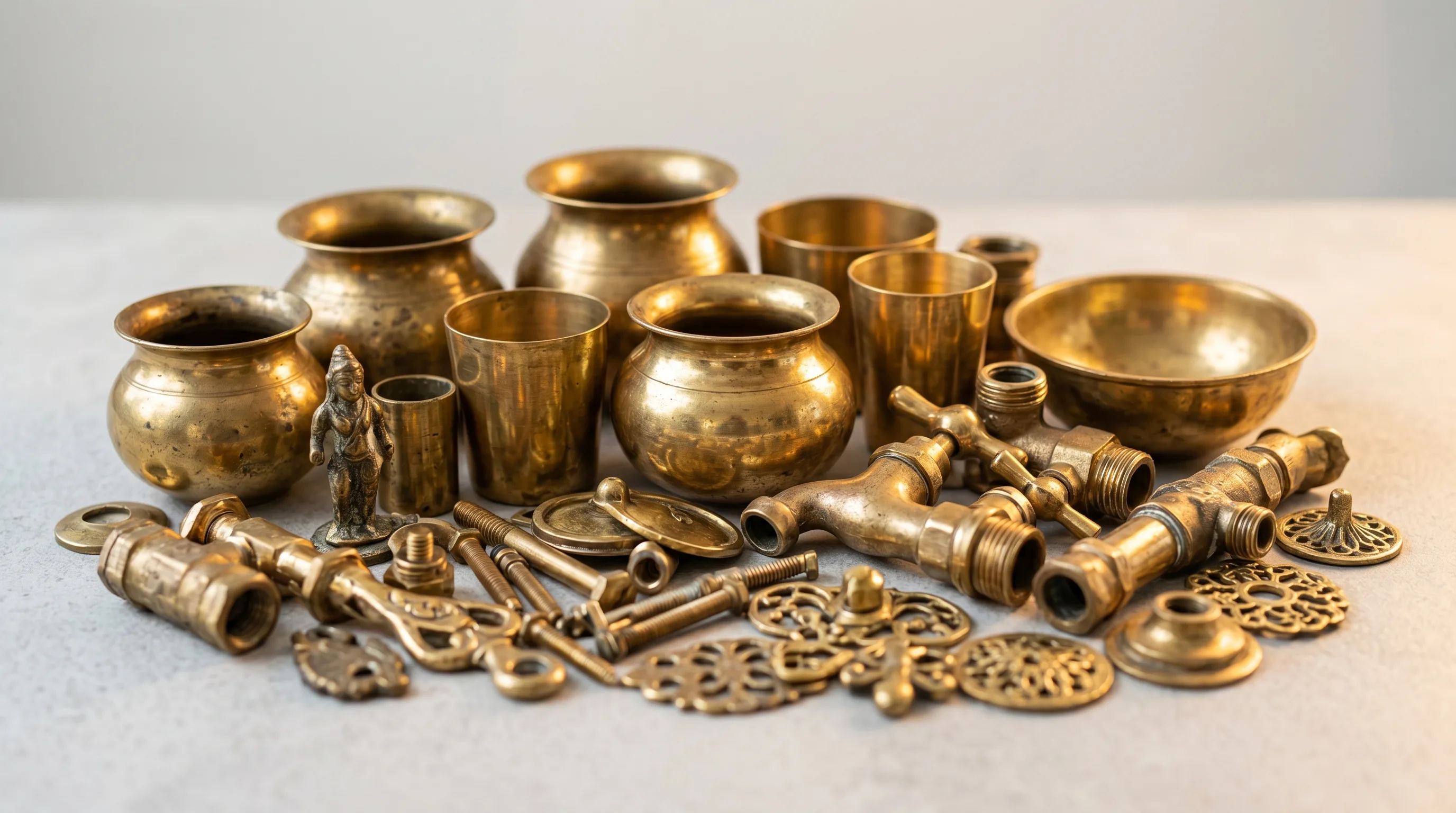 Brass scrap buyers in Chennai with brass vessels and fittings